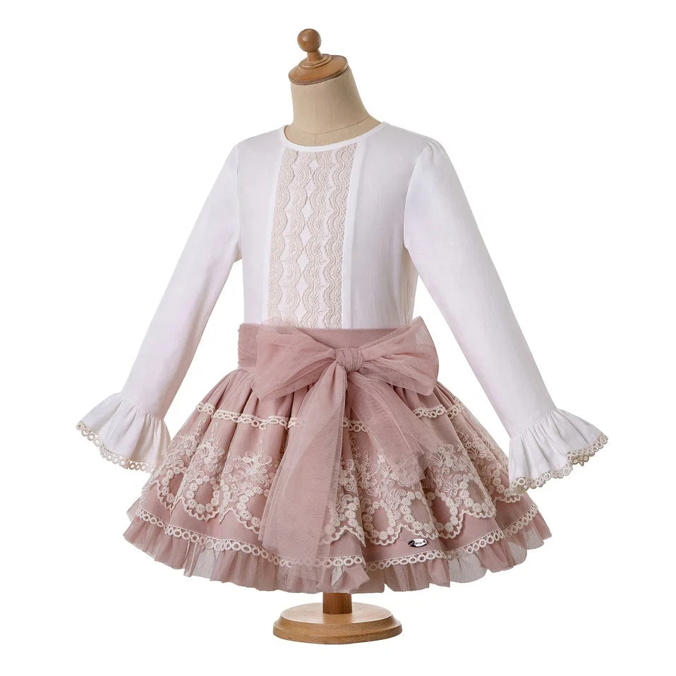 OEM  Pettigirl Valentines Outfits in Children Casual Lace Vintage Dresses with Headband Wholesale Boutique Clothing 1BAG=1PCS