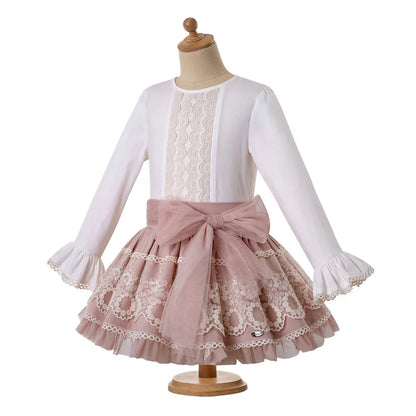 OEM  Pettigirl Valentines Outfits in Children Casual Lace Vintage Dresses with Headband Wholesale Boutique Clothing 1BAG=1PCS