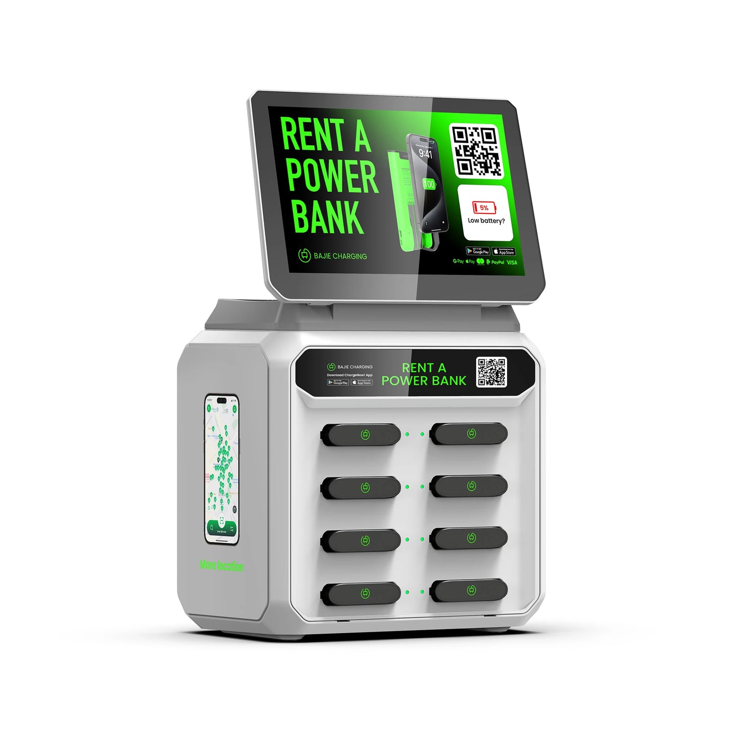 Portable Power Bank Station With 8 Slots and Phone Charging Station Overcurrent Protection 60W Solar Powered Kiosk Rental