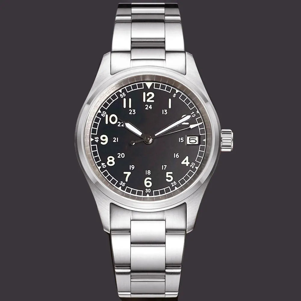 36mm Tandorio NH35 Automatic Men Watch Diver Movt 20Bar Waterproof Wristwatch Big Crown Leather Band Men's Wristwatch