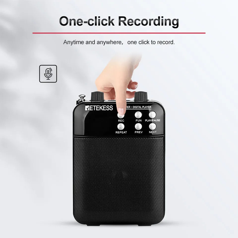 Retekess TR619 Megaphone Portable 3W FM Recording Voice Amplifier Teacher Microphone Speaker Mp3 Player FM Radio for Tour Guide