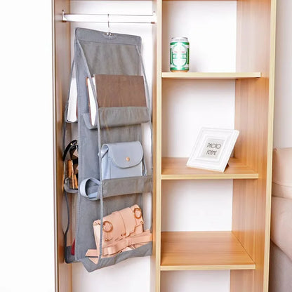 6-Grid Wall Hanging Bag Storage Wardrobe Double-Sided Wardrobe Layered Bag Door Hanging Wall Multi-Layer Handbag Storage Bag