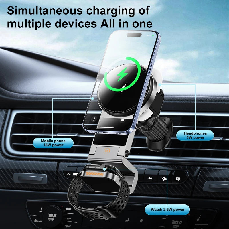 3-in-1 Magnetic Car Phone Smart Watch Smart Headset Car Wireless Charger Phone Holder Magnetic  Phone Holder for Car 2025 New