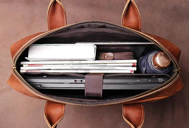 Vintage Genuine Leather Messenger Bag Briefcase Large Satchel Shoulder Bag Rugged Leather Laptop Bag