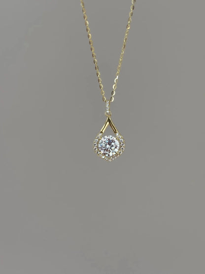 Teardrop Moissanite Halo Christian Party Necklace Silver Plated Sterling Silver Yellow Gold Spring Ring Closure Charms