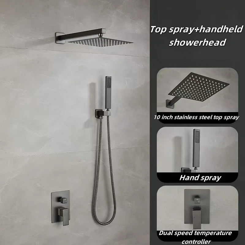 Europe Type Modern Wall Mounted Chrome Rainfall Concealed Bathroom Shower Set Hot Sale Brass Concealed Shower Set