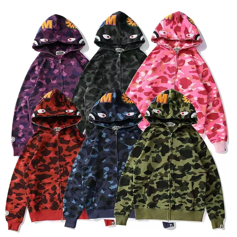 2026 Full Zip Sha Pattern Hoodie  Cotton Polyester Blend Custom Logo Sweatshirt Supplier Mens Hoodie