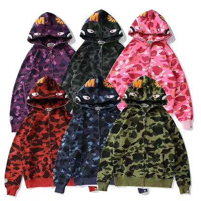 2026 Full Zip Sha Pattern Hoodie  Cotton Polyester Blend Custom Logo Sweatshirt Supplier Mens Hoodie