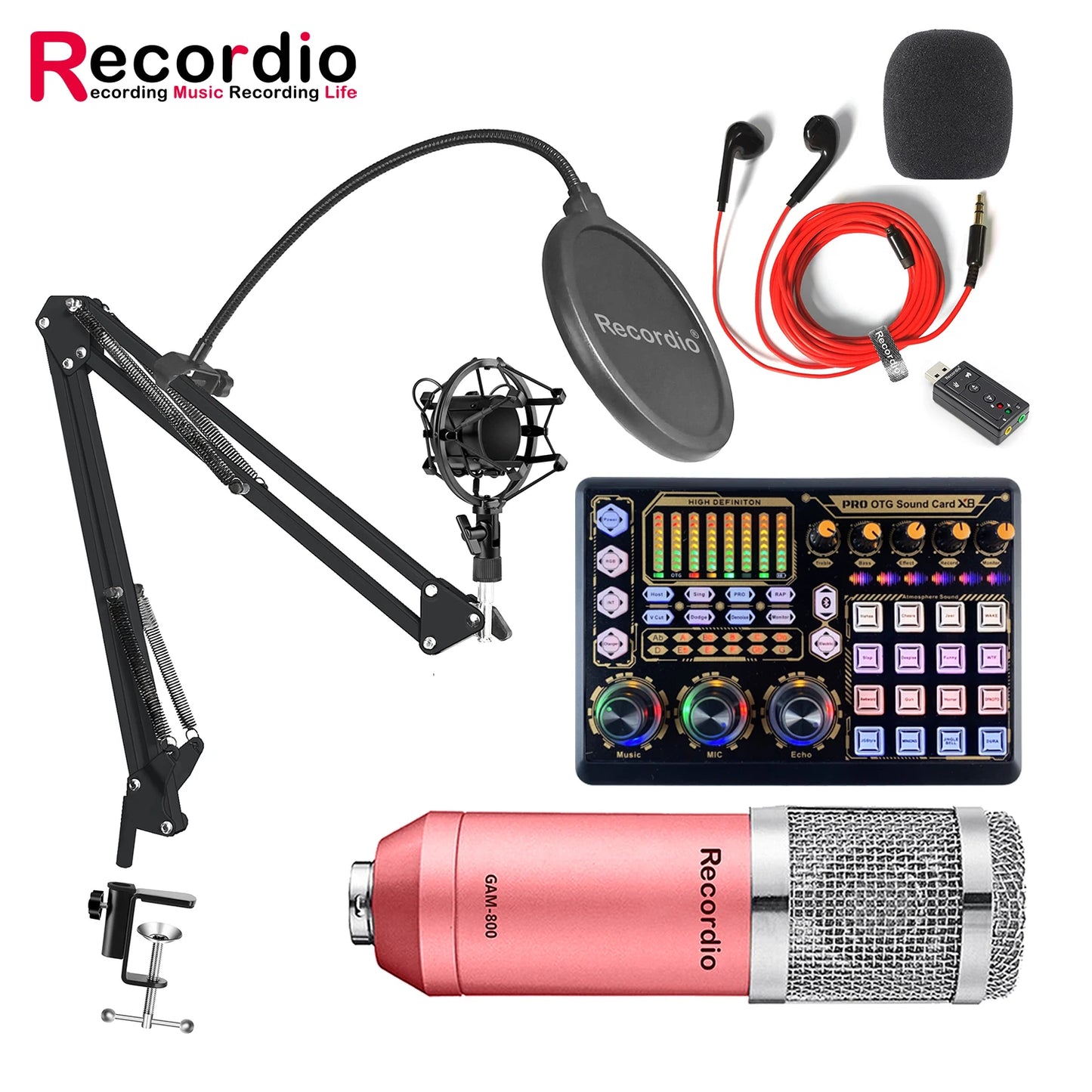 GAM-800R Professional Condenser Microphone R8 Sound Card Set for Webcast Live Recording