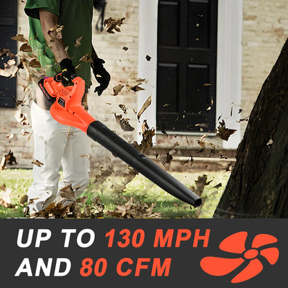 21V Orange Cordless Leaf Blower Lightweight & Powerful with Dual Li-ion Battery(Including Charger) High-Speed Handheld Blower