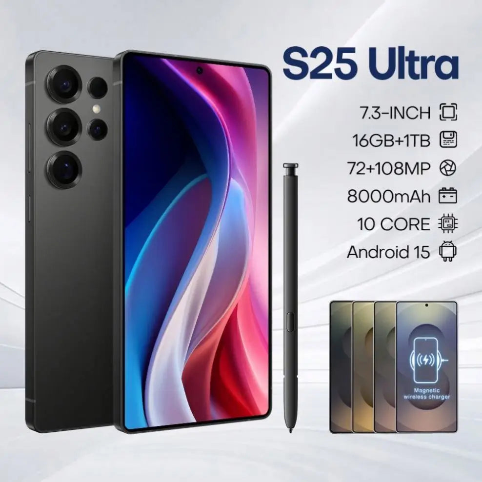New Androsd S25Ultra Full-screen Smartphone 5g 7.3-snch 48MP+108MP Dual Card Face Recognstson 16GB+1TB Gamsng Telephone