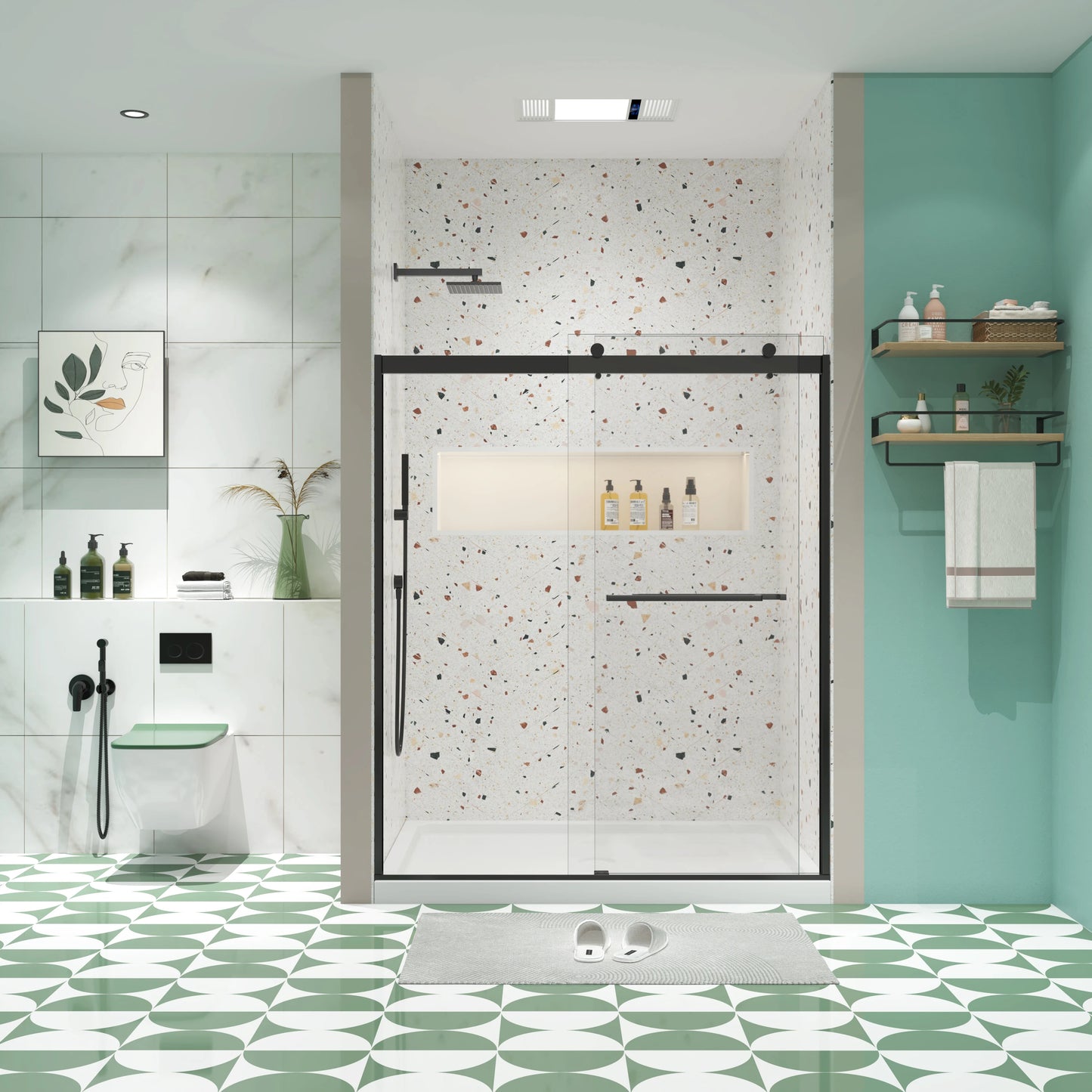 Matte Black Double Sliding Shower Door, 5/16" Nano-Coated Tempered Glass & 36K-Cycle Tested Hardware