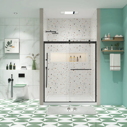 Matte Black Double Sliding Shower Door, 5/16" Nano-Coated Tempered Glass & 36K-Cycle Tested Hardware