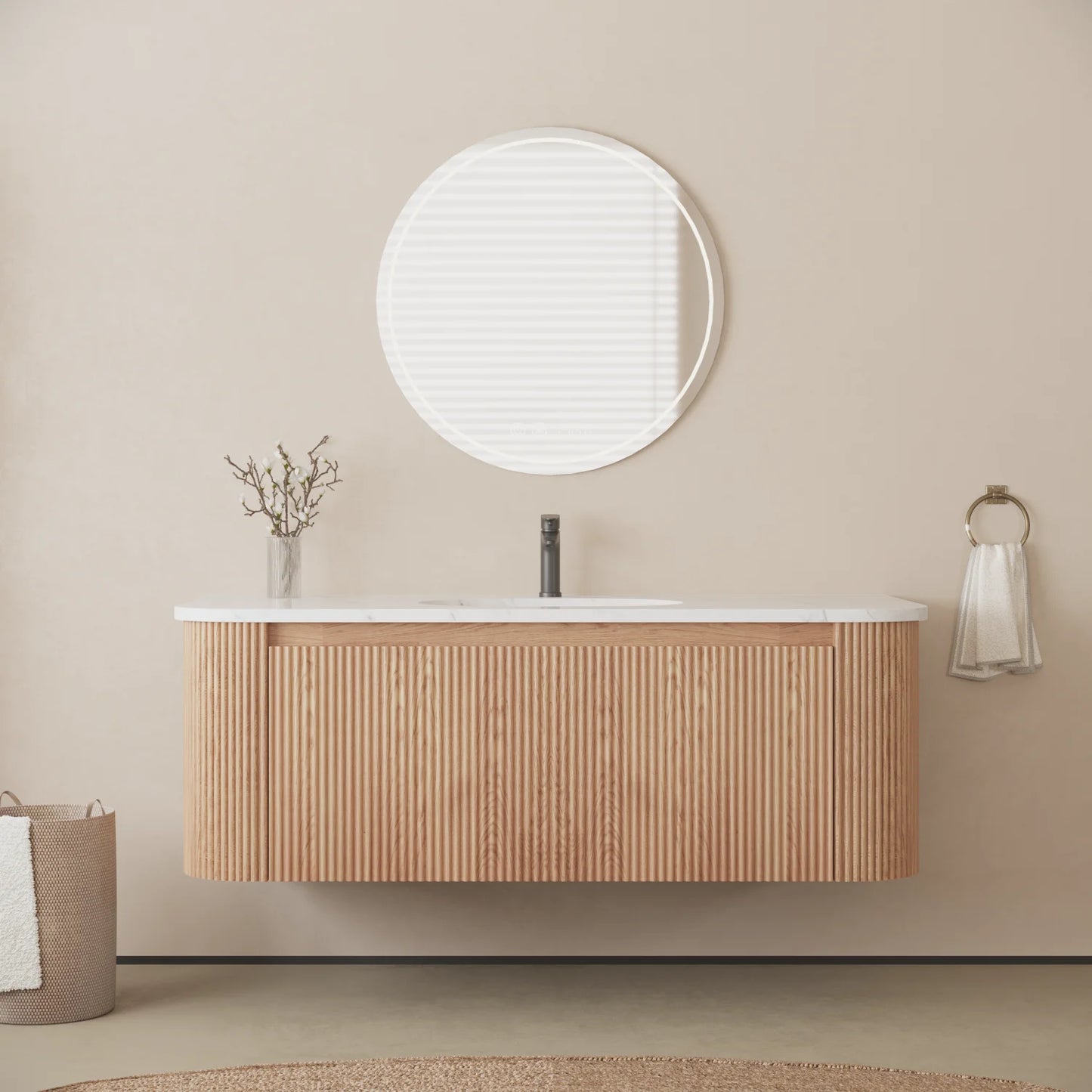 USA Free Shipping Floating Curved Bathroom Cabinet Wall Mounted 36 Inch 42 Inch Bathroom Vanity Cabinet with Countertop