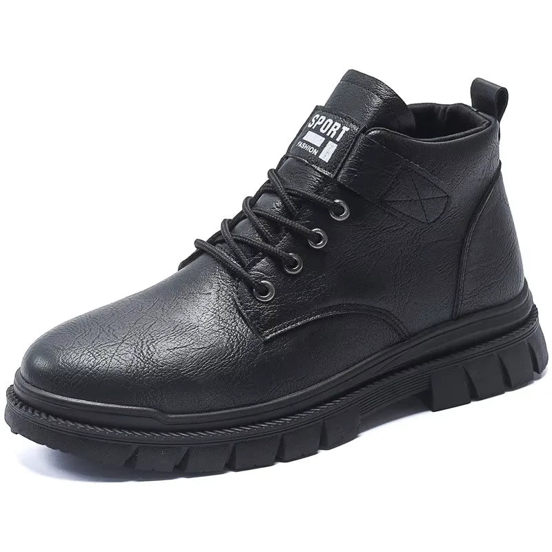 Boots Men's New High Top British Style Black Workwear Motorcycle Casual Leather Shoes Men's Leather Boots