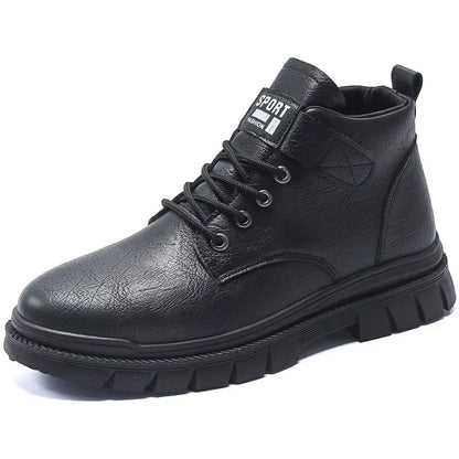 Boots Men's New High Top British Style Black Workwear Motorcycle Casual Leather Shoes Men's Leather Boots