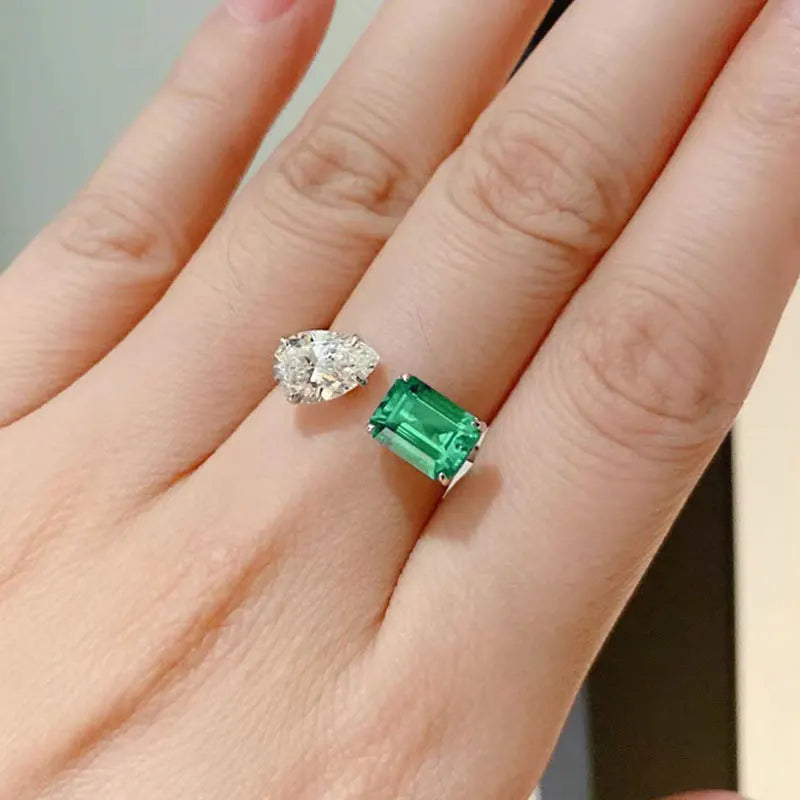 F1748 Emerald Ring Pear Cut Diamond Prong Setting Women's Classic Engagement Gemstone Fine Rings