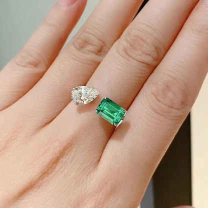 F1748 Emerald Ring Pear Cut Diamond Prong Setting Women's Classic Engagement Gemstone Fine Rings