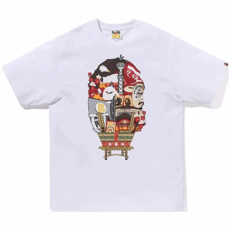 2026 New Japanese Cross-Border Fashion Brand Ape Head Heavy Cotton Short Sleeve Cartoon Shark Camouflage Loose T-Shirt