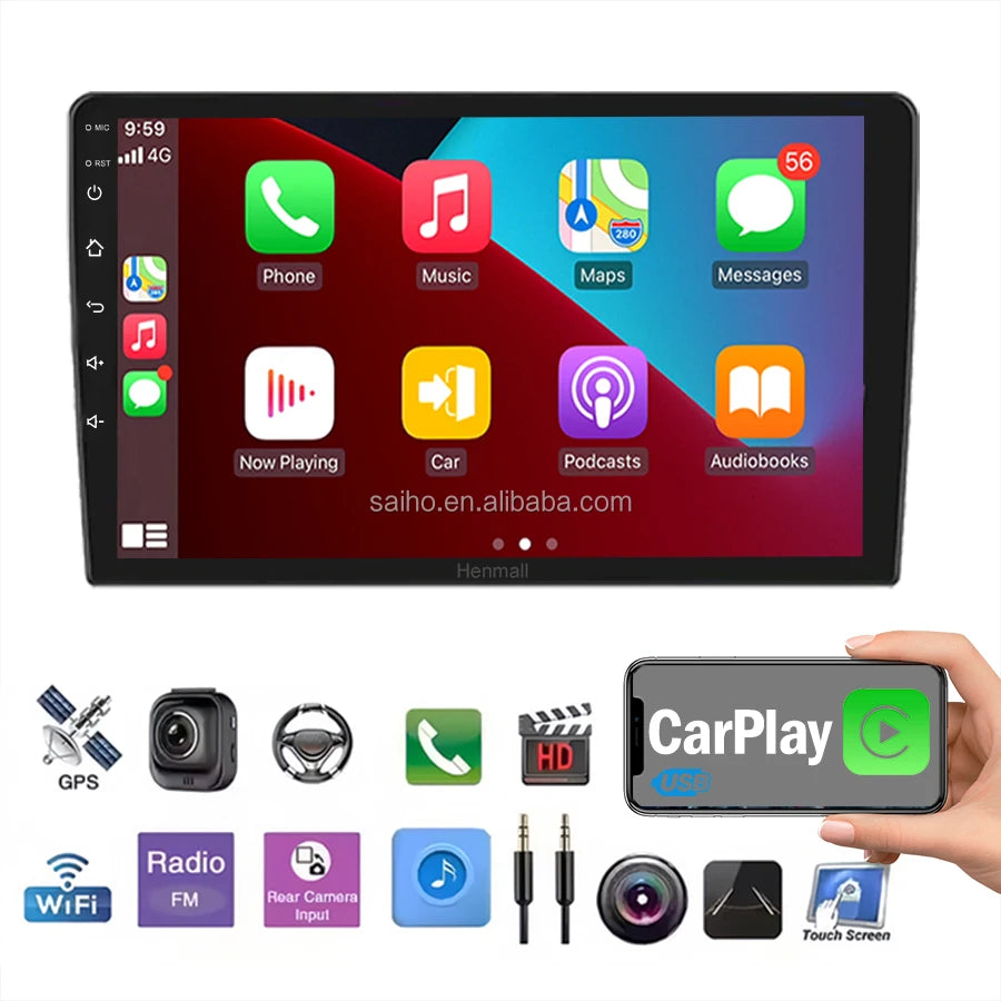 1DIN Android Car Radio with Built-in Wireless CarPlay GPS Navigation 7" Touch Screen MP5 Player for Player