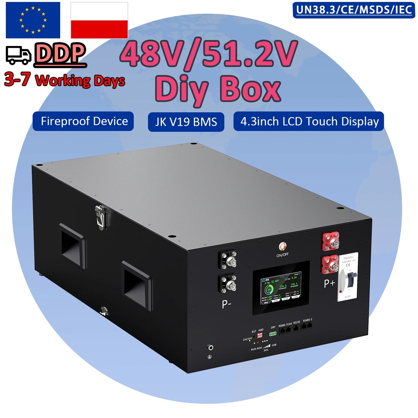 EU in Stock New Design JK 200A BMS V19 Battery Box Kit 48V 51.2V 280Ah 314Ah 15kWh Lifepo4 Battery Box Empty Box DIY Kit Box