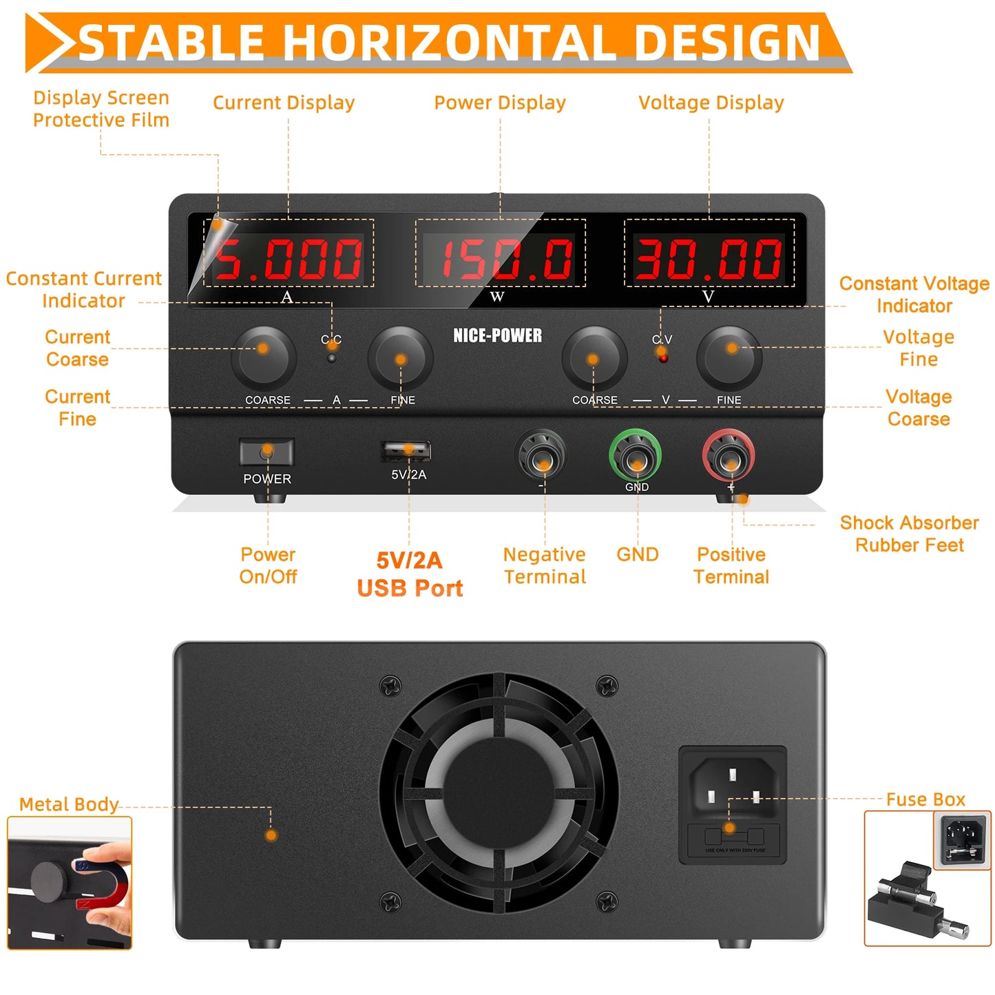 NICE-POWER SPS-H305 Black 30V 5A Repair Usb Switching Variable Adjustable Digital Bench Mini Voltage Dc Power Supply