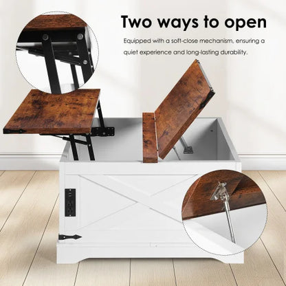 Modern 80CM Vintage White FCJ Multi-Functional Lifting Dining Table Coffee Table for Living Room Home Furniture