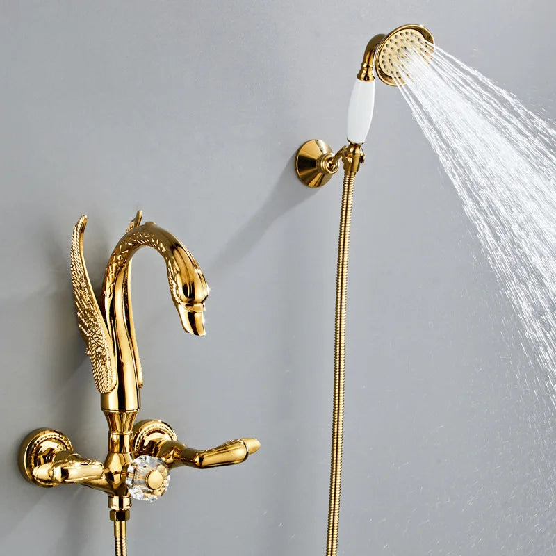 Luxury Brass Handheld Shower Mixer Combo Swan Shower Faucet Set