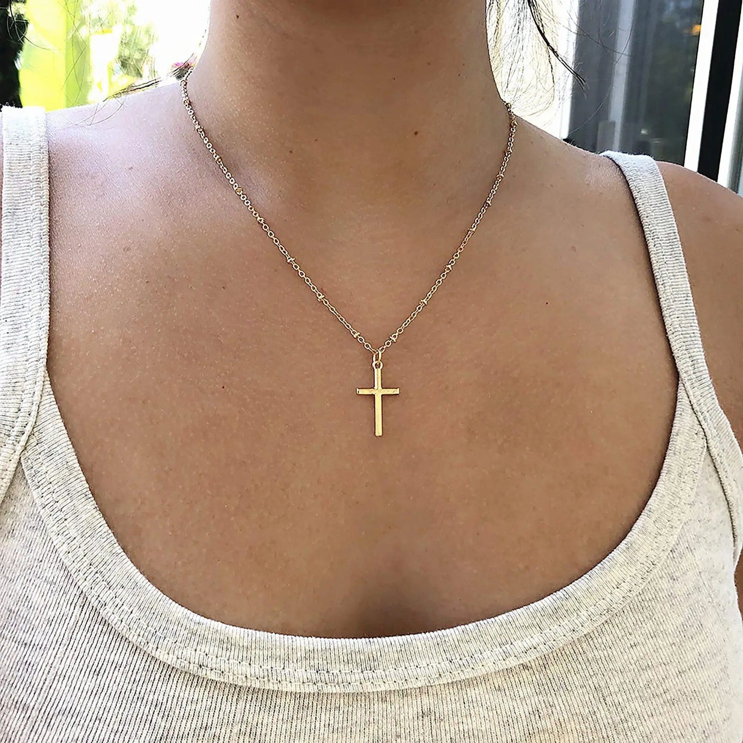 Refined Chic Hypoallergenic 18K Gold Plated Stainless Steel Cross Necklace with Adjustable Chain Daily Wear