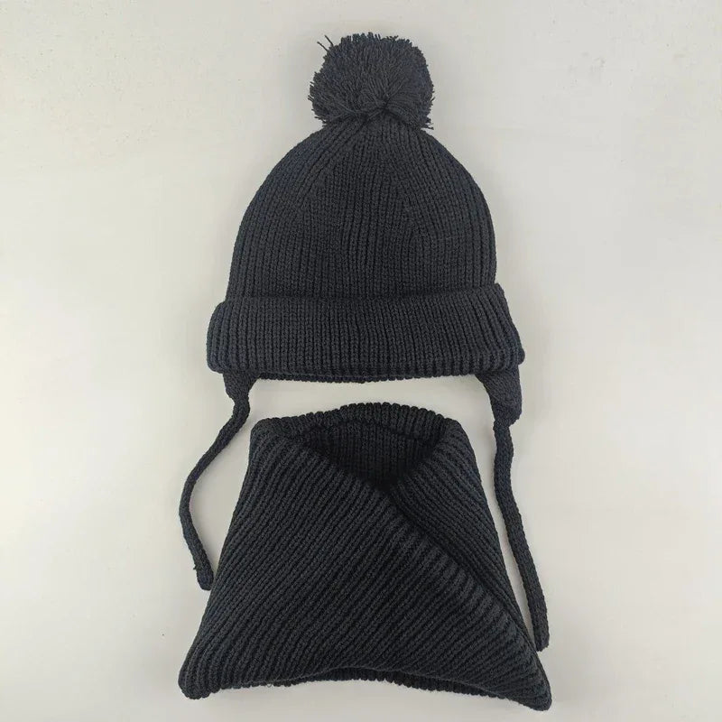 2024 baby girl and baby boy  child children's spring autumn winter Solid knitted hat and knitted infinity scarf