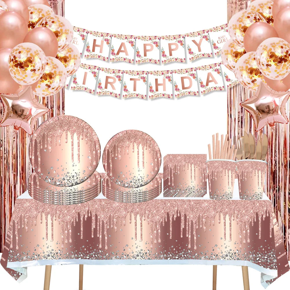 92Pcs/Set In-Stock Hot Stamping Series Kit Party Supplies Disposable Tableware Set for Birthday Festival Party Tableware Decor