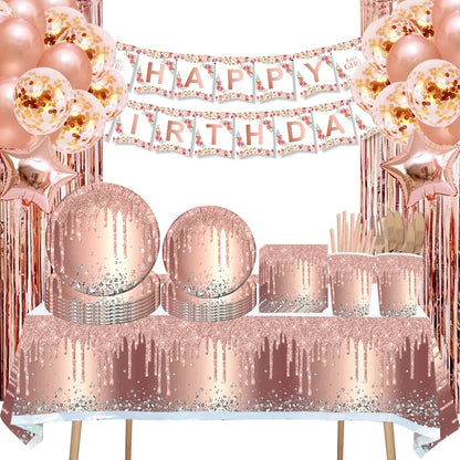 92Pcs/Set In-Stock Hot Stamping Series Kit Party Supplies Disposable Tableware Set for Birthday Festival Party Tableware Decor