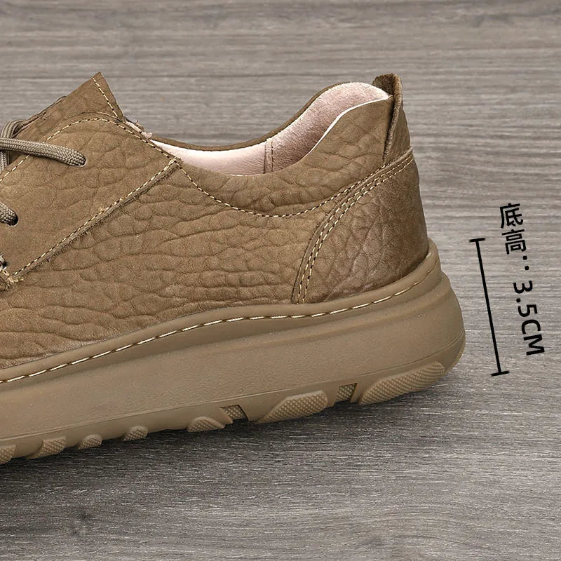 Genuine Leather Men's Casual Shoes Round Toe Lace-up Breathable EVA Sole All Seasons Boat Shoes