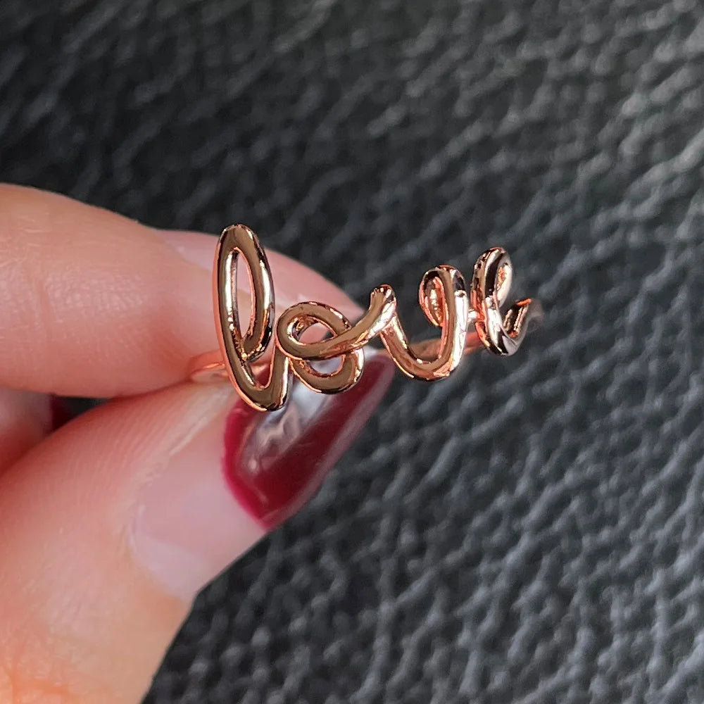 F1574 Love Letter Ring Rose Gold Plated Alloy Unisex Fashion Ring Valentine's Day Jewelry