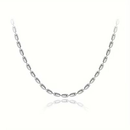 Lanshang S925 Sterling Silver Necklace for Women Olive Oval Beads Fine Chains Necklaces Beaded Design