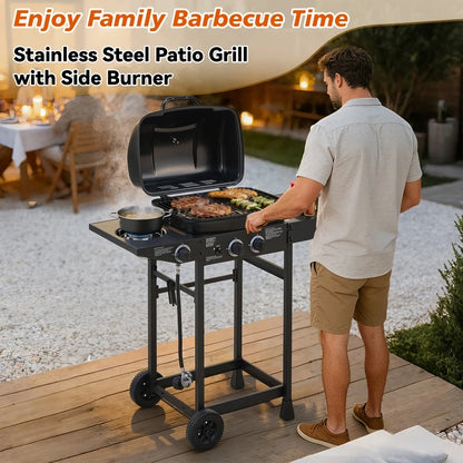 Overseas Stock Free Shipping 2 Burner BBQ Propane Gas Grill with Side Burner 24000 BTU Output Stainless Steel Barbecue Grill