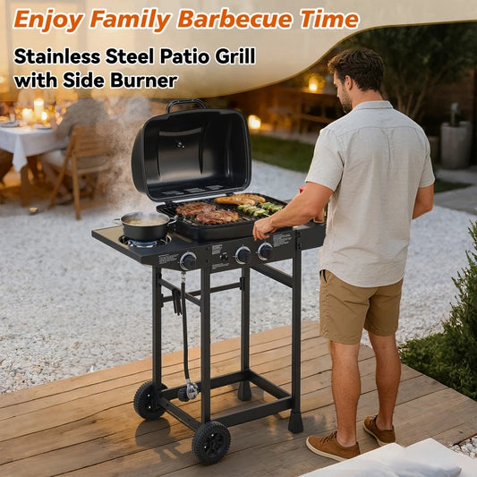 Overseas Stock Free Shipping 2 Burner BBQ Propane Gas Grill with Side Burner 24000 BTU Output Stainless Steel Barbecue Grill