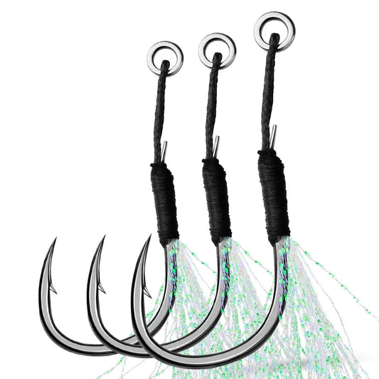 10pcs Fishing Assist Hooks 11#-19# Jigging Assist Hooks Single Fishing Assist Hooks with Bucktail with Feather by PDG ibma