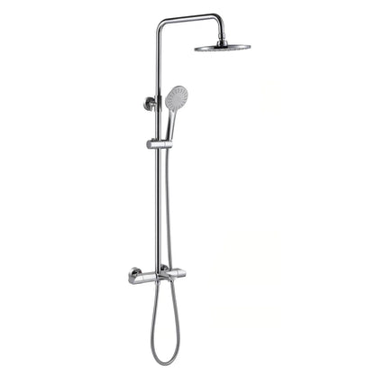 Chrome Brass Thermostatic Shower Column Set Dual Handle Rainfall Shower System with Handheld Spray for Modern Bathroom Luxury