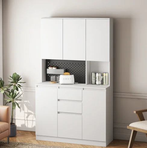 Modern 74-Inch Freestanding Buffet Cabinet Drawer Wood Sideboard Microwave Rack Kitchen Storage Charging Station Home Furniture