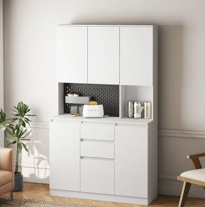 Modern 74-Inch Freestanding Buffet Cabinet Drawer Wood Sideboard Microwave Rack Kitchen Storage Charging Station Home Furniture