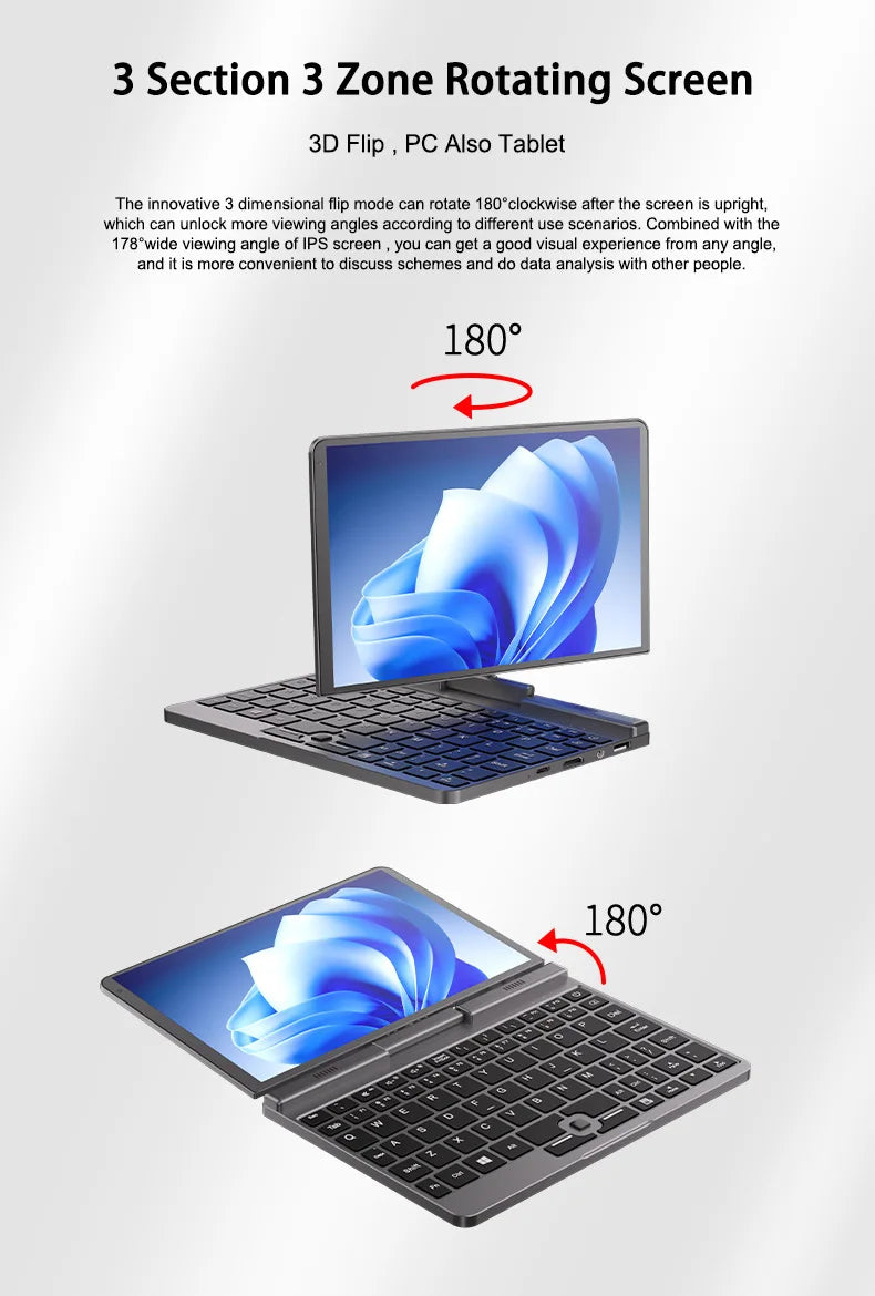 Crelander 2 In1 Mini Computadoras Laptop 8 Inch Intel N150 Cpu Touchscreen DDR5 12GB RAM WiFi 6 Portable Tablet PC Pocket Laptop