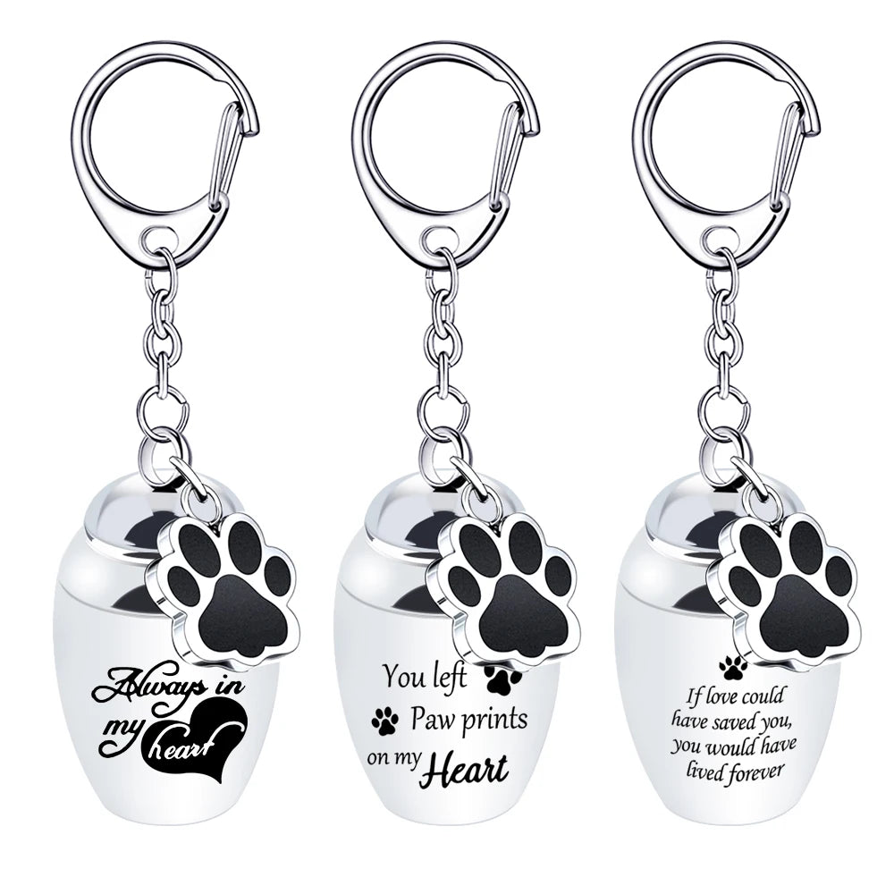 Silver Waterproof Cremation Pet Urns Keychain Cylinder Cat Dog Urn for Pet Ashes Cremation Keepsake Memorial Ashes Jewelry Pend