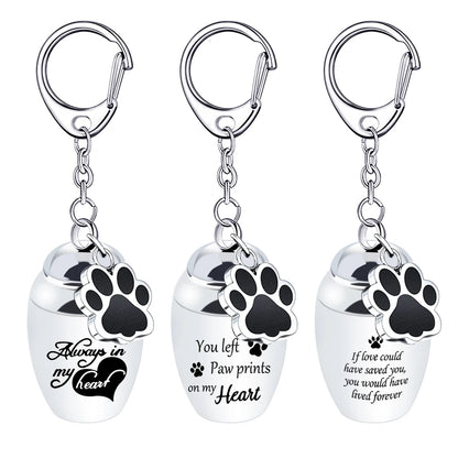 Silver Waterproof Cremation Pet Urns Keychain Cylinder Cat Dog Urn for Pet Ashes Cremation Keepsake Memorial Ashes Jewelry Pend