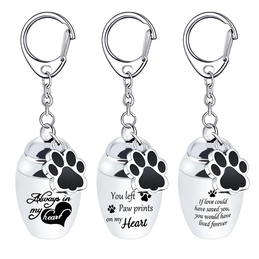 Silver Waterproof Cremation Pet Urns Keychain Cylinder Cat Dog Urn for Pet Ashes Cremation Keepsake Memorial Ashes Jewelry Pend