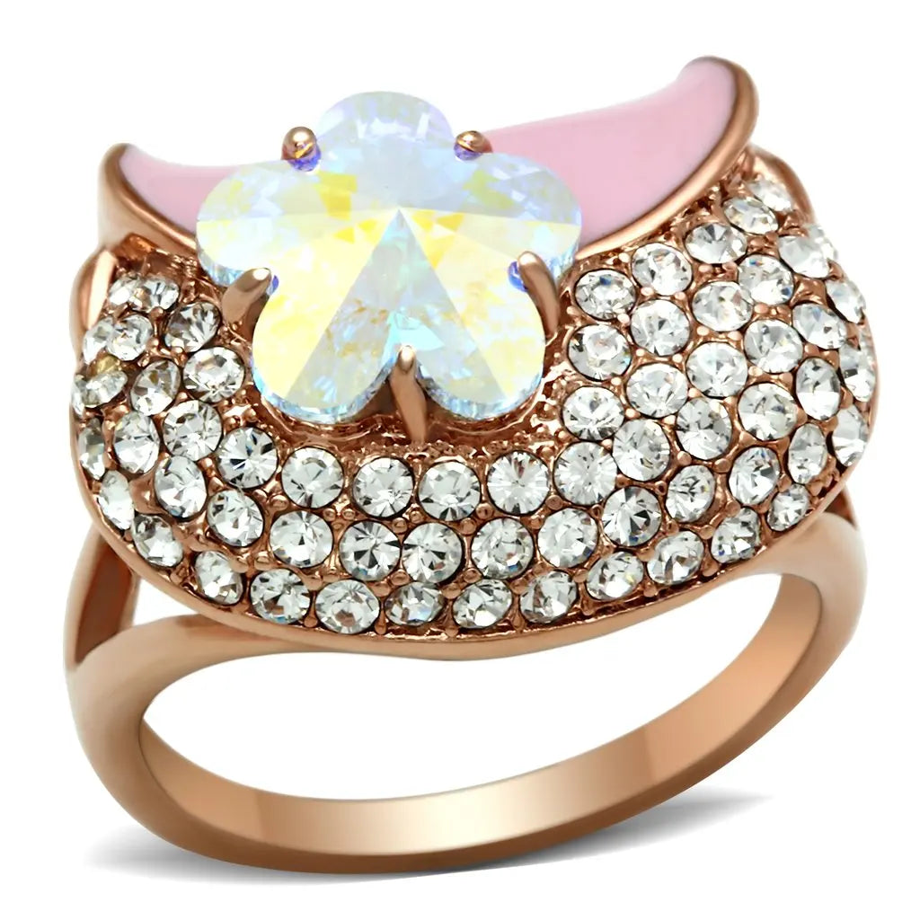 AJ GL220-High-Grade Brass Cluster Ring with Clear Crystal Inlay Rose Gold (Ion Plating) for Men/Women Fashionable Stylish Ring