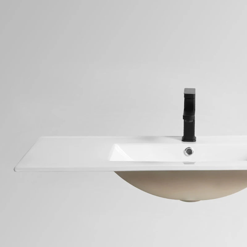 Modern 500mm Integrated White Ceramic Rectangular Top Vanity Bathroom Sink Joystick Handle Single-Hole Stone Thin Edge Basin