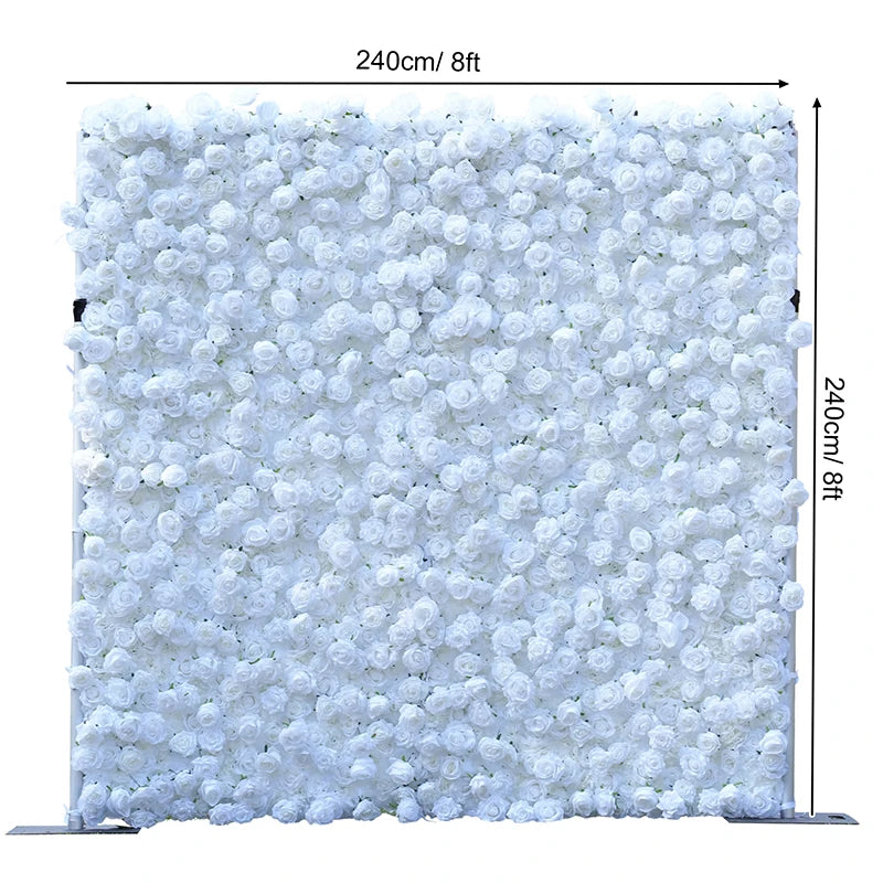 S-A8911Pure White Rose Rolling up Cloth Flower Wall Wedding Backdrop Props