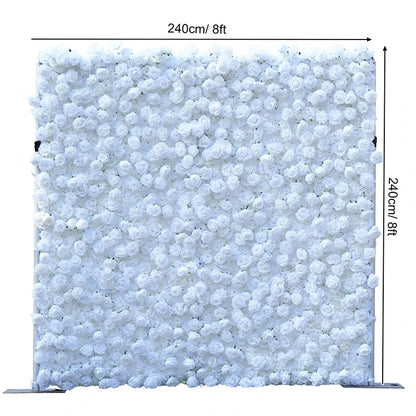 S-A8911Pure White Rose Rolling up Cloth Flower Wall Wedding Backdrop Props