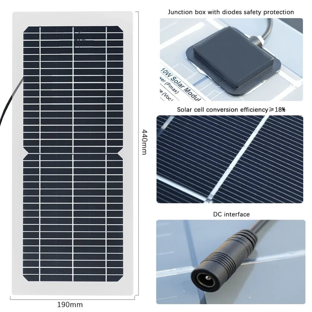 18V 10W Solar Panel Charger Complete Outdoor Camping Mountaineering Travel Solar kit Portable Power Supply For Phone Charging